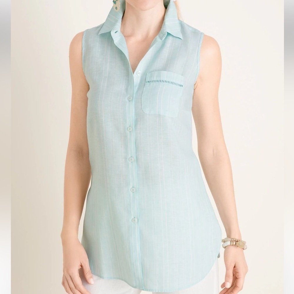 NWT Chicos Light Blue Sleeveless Button-Up Top 2.5 US 14